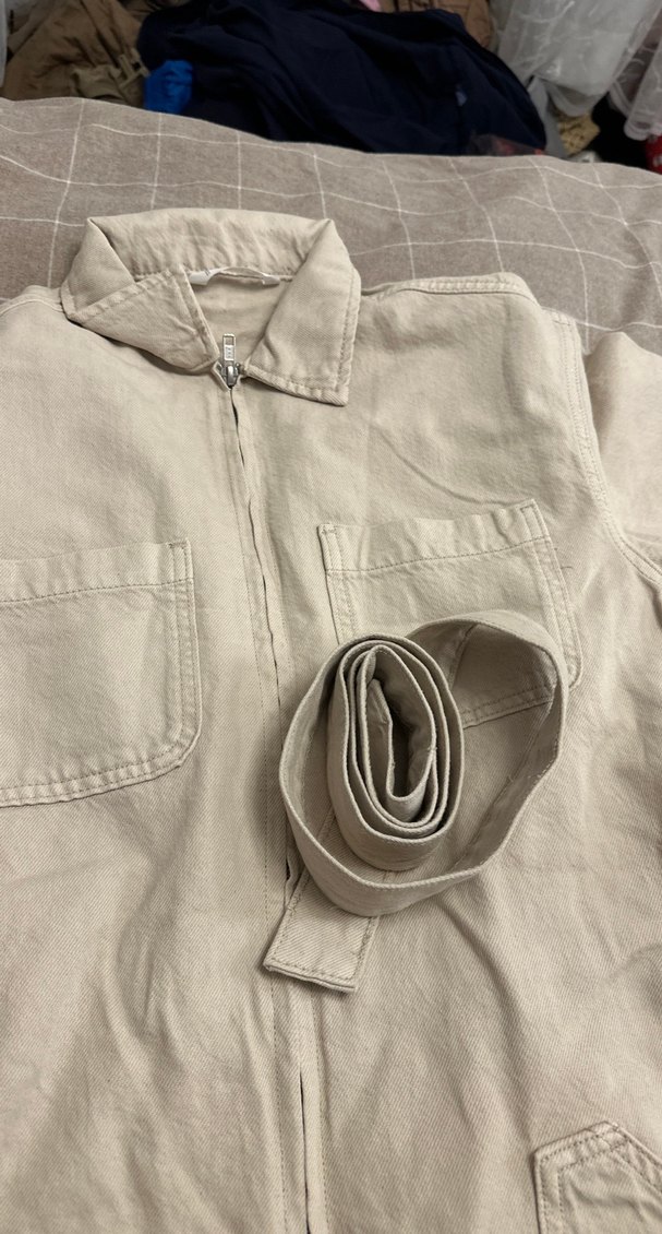 Bej Keten Kadın Tulum, Kısa Kollu, Salaş Kesim - Görsel 2