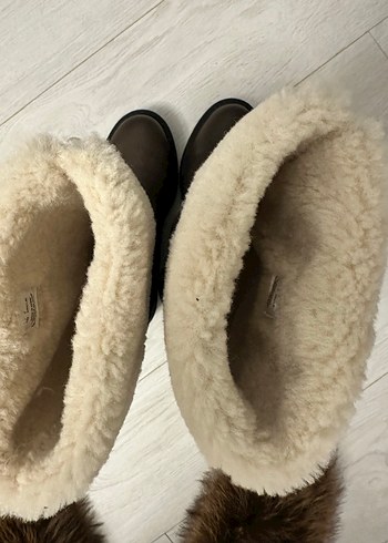 Kahverengi Deri Kadın Dizüstü Kürklü Bot - Görsel 6