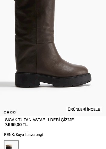 Kahverengi Deri Kadın Dizüstü Kürklü Bot - Görsel 7