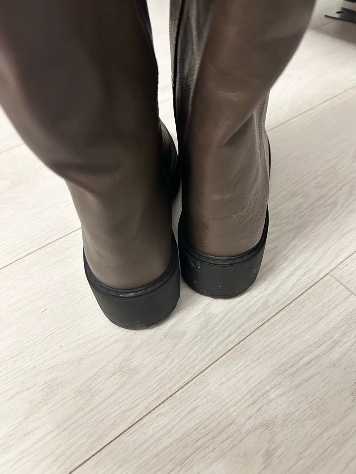 Kahverengi Deri Kadın Dizüstü Kürklü Bot - Görsel 5