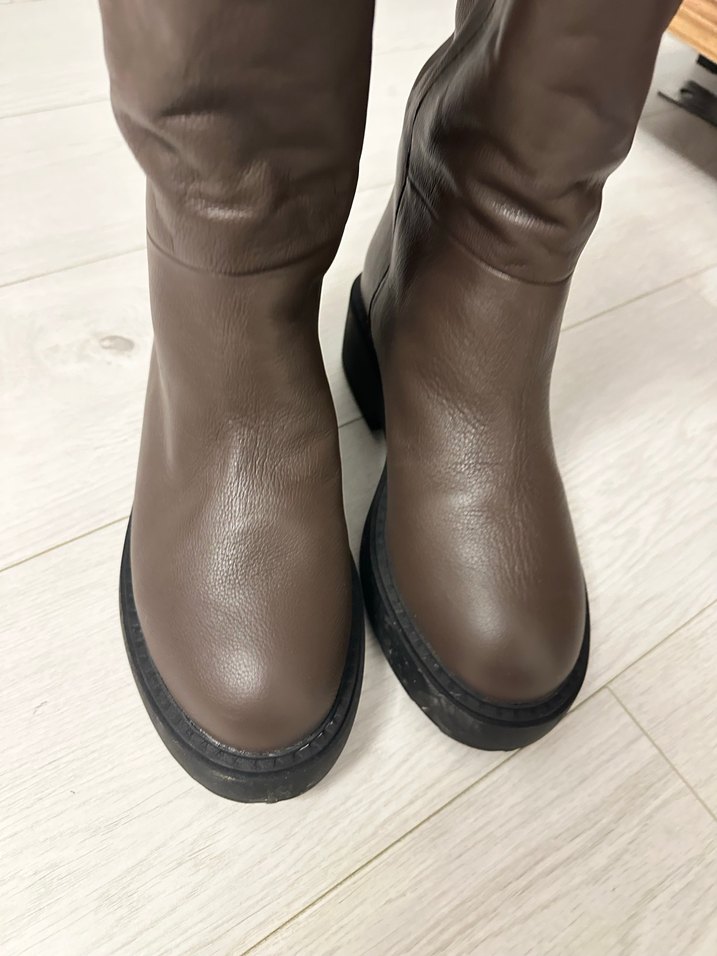 Kahverengi Deri Kadın Dizüstü Kürklü Bot - Görsel 3