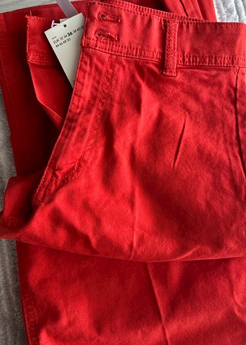 Parlak Kırmızı Kadın Kanvas Pantolon - Görsel 3