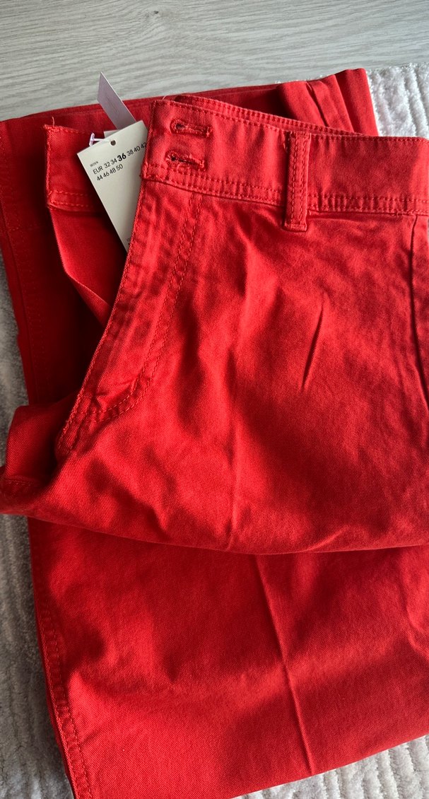 Parlak Kırmızı Kadın Kanvas Pantolon - Görsel 3