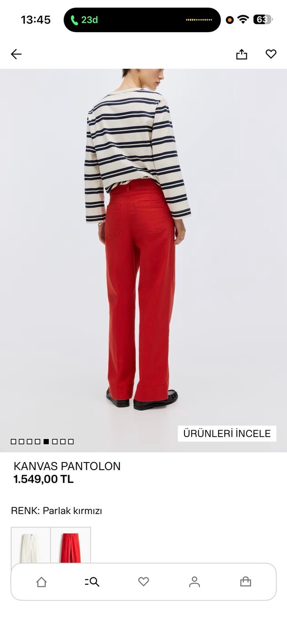 Parlak Kırmızı Kadın Kanvas Pantolon - Görsel 2