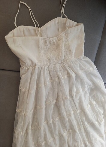 xl Beden Beyaz Çiçekli tül abiye elbise