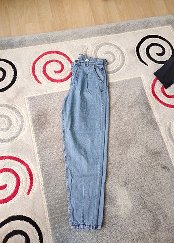 Kadın Mavi Bol Kesim Denim Pantolon