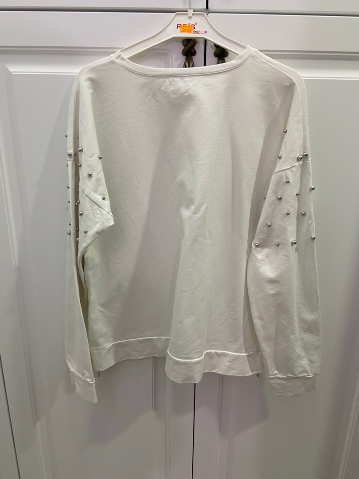 Düğme Detaylı Beyaz Kadın Sweatshirt - Görsel 5