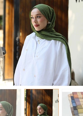 Haki pamuk şal - Görsel 3