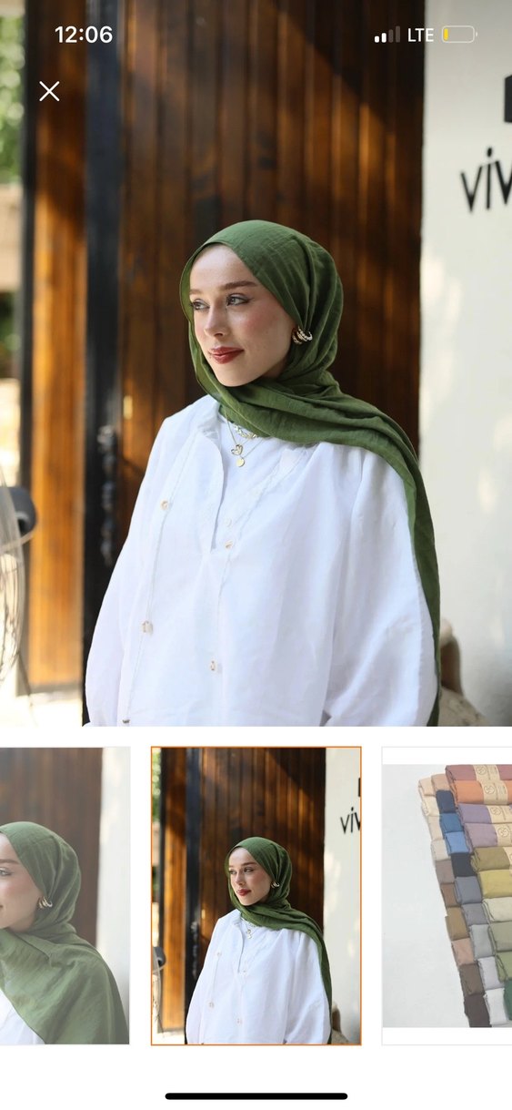 Haki pamuk şal - Görsel 3