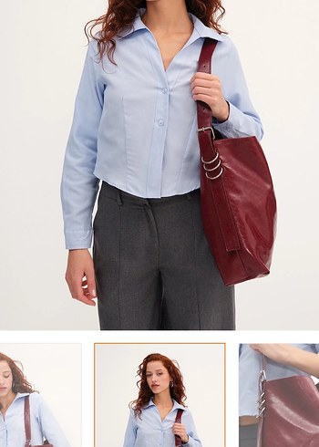 Bordo deri çanta - Görsel 2