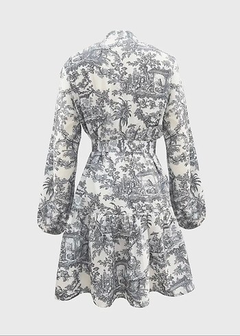 Kuşaklı balon kol elbise - Görsel 4