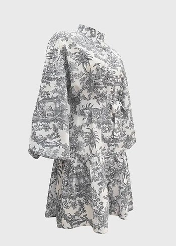 Kuşaklı balon kol elbise - Görsel 3