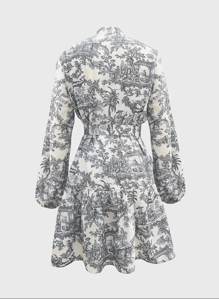 Kuşaklı balon kol elbise - Görsel 4