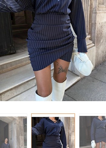 Lacivert Gömlek Elbise - Görsel 2