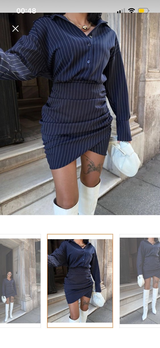 Lacivert Gömlek Elbise - Görsel 2