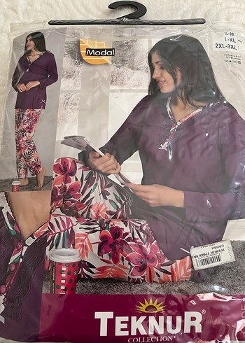 Teknur Kadın Mor Bohem Uzun Kollu Pijama Takımı - Görsel 2