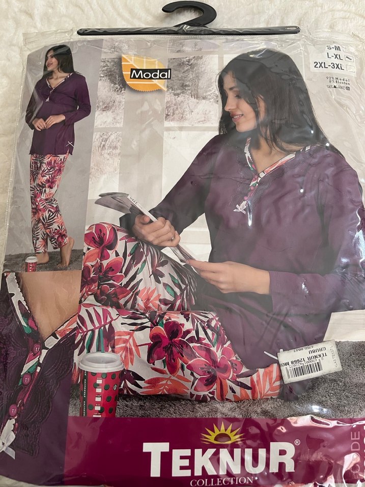 Teknur Kadın Mor Bohem Uzun Kollu Pijama Takımı - Görsel 2