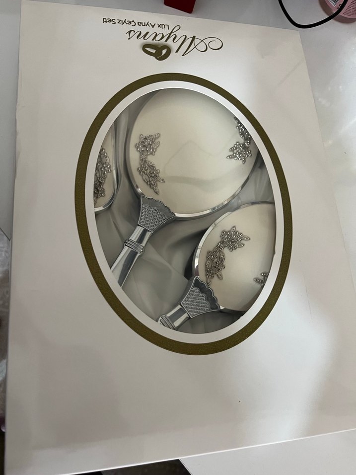 Nakışlı Beyaz Dantel Vintage Ayna Seti - Görsel 3