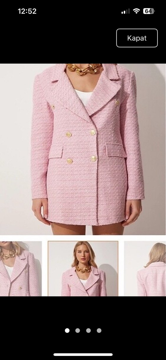 Kadın Pembe Kruvaze Gold Düğmeli Ceket - Görsel 2