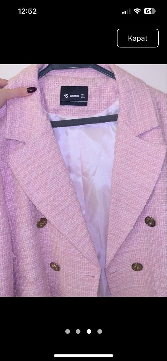 Kadın Pembe Kruvaze Gold Düğmeli Ceket - Görsel 3