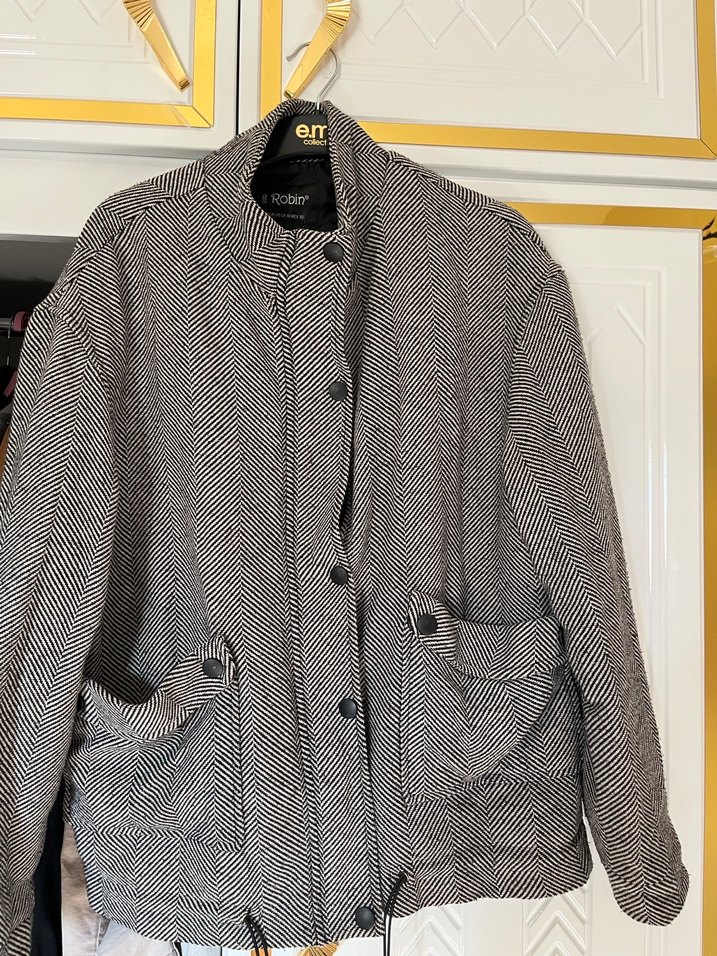 Düğmeli Gri Kadın Yün Ceket - Görsel 3