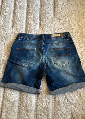 Düğmeli Gri Mavi Mini Kot Şort - Görsel 2