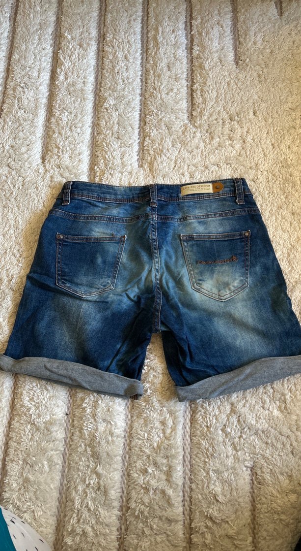 Düğmeli Gri Mavi Mini Kot Şort - Görsel 2