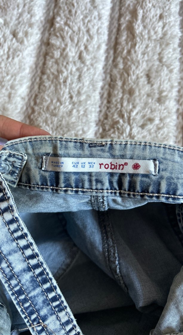 Kadın Gri Batik Desenli Kot Şort Tulum - Görsel 4