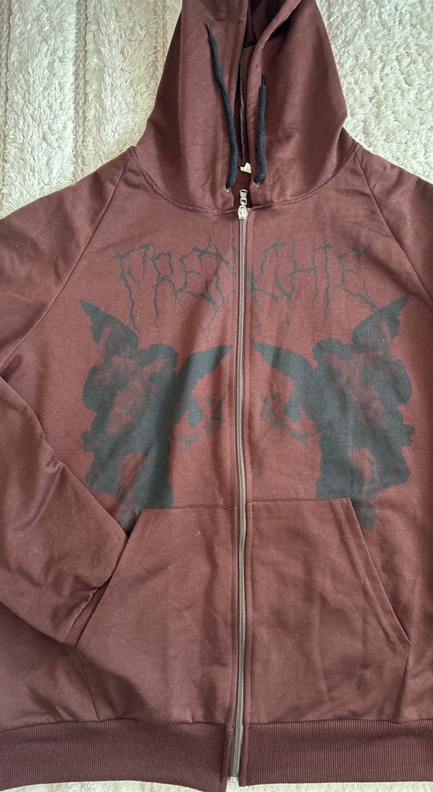 Bordo Kapüşonlu Fermuarlı Oversize Sweatshirt - Görsel 2