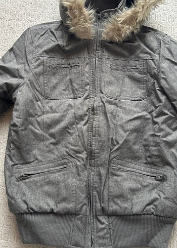 Gri Kadın Midi Kışlık Kürklü Mont - Görsel 4