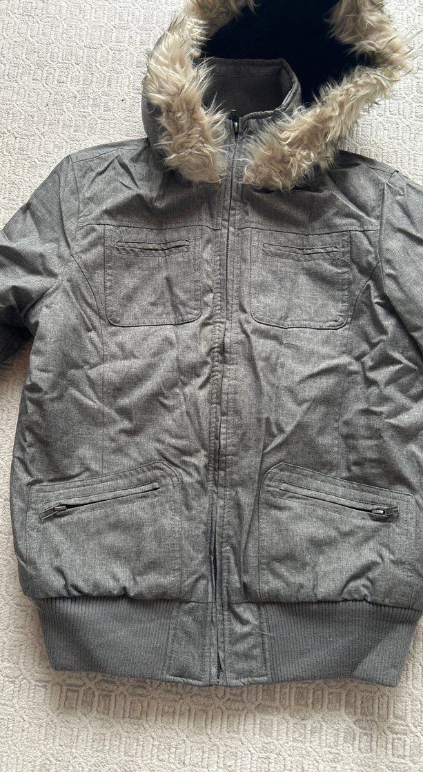 Gri Kadın Midi Kışlık Kürklü Mont - Görsel 4