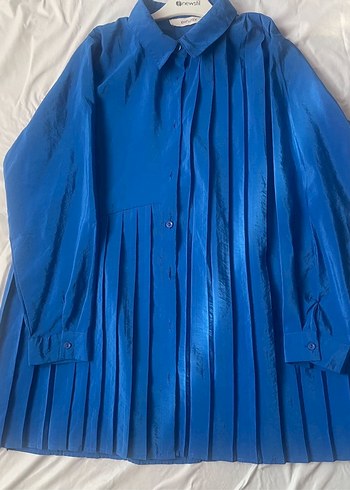 Mavi Pilili Uzun Kollu Kadın Gömlek - Görsel 2