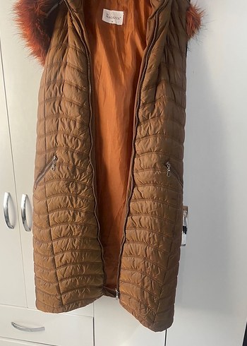 Kürklü kahverengi Uzun Kadın Yelek mont - Görsel 2