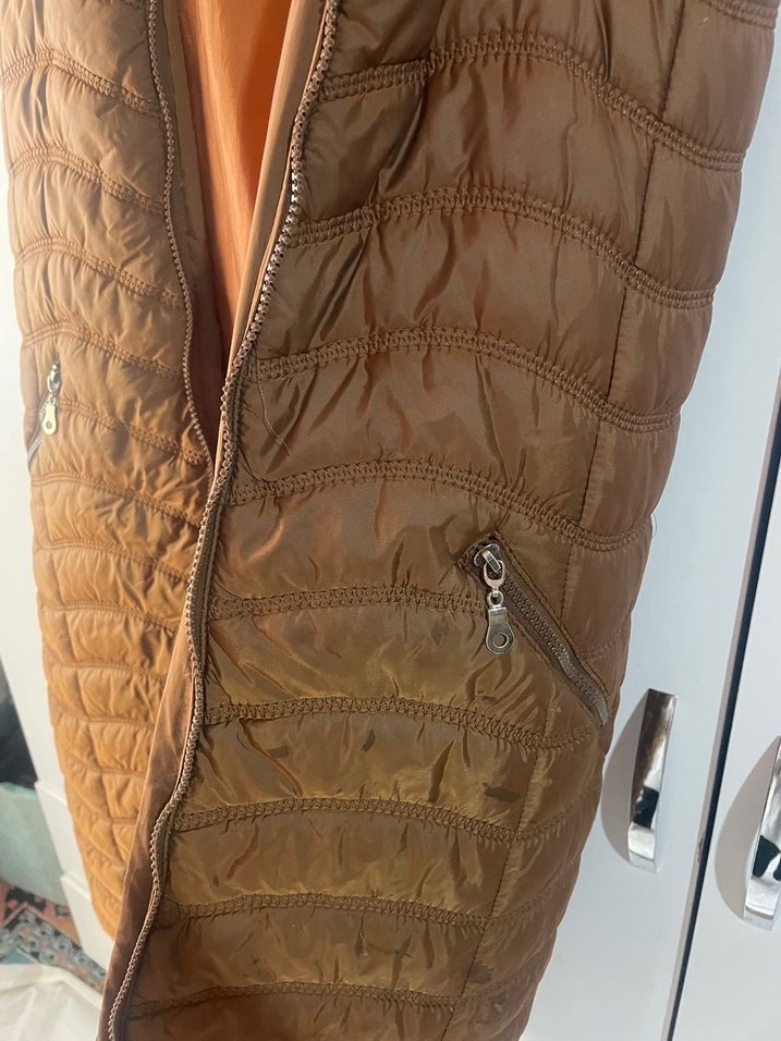 Kürklü kahverengi Uzun Kadın Yelek mont - Görsel 3