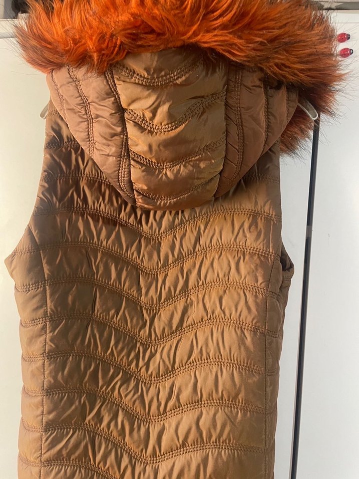 Kürklü kahverengi Uzun Kadın Yelek mont - Görsel 5