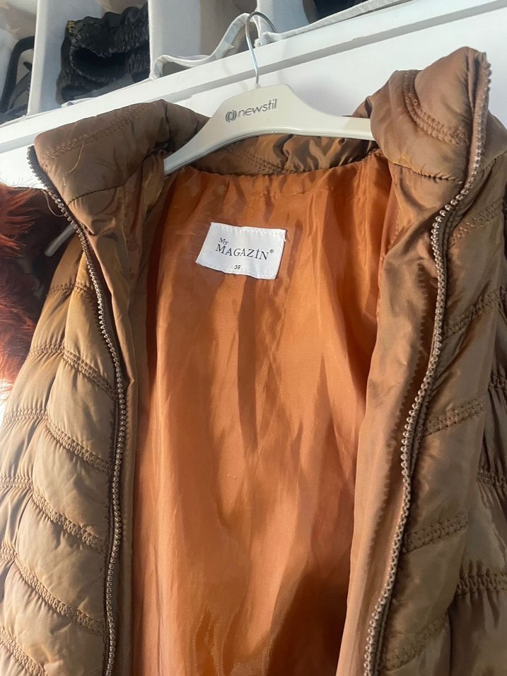 Kürklü kahverengi Uzun Kadın Yelek mont - Görsel 4