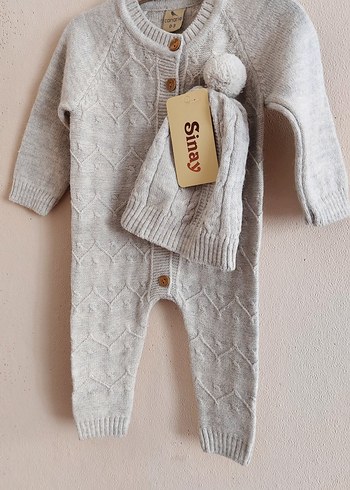 Gri Örgü Bebek Tulum ve Şapka Seti - Görsel 2