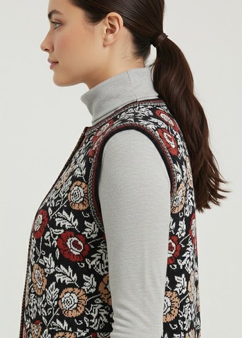 Kadın Triko Cepli Bohem Örgü Yelek - Görsel 4