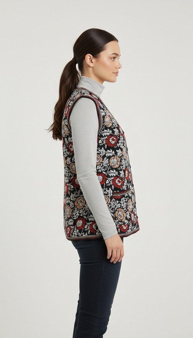 Kadın Triko Cepli Bohem Örgü Yelek - Görsel 2