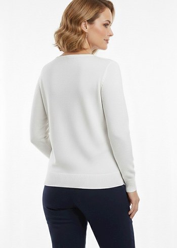 Kadın Beyaz Triko Delikli Basic Kazak - Görsel 6