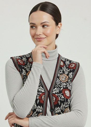 Kadin Bohem Triko Siyah Örgü Yelek - Görsel 3