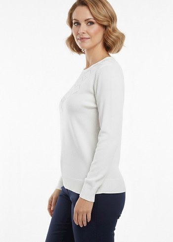 Kadın Pamuklu Triko Basic Delikli Kazak - Görsel 3