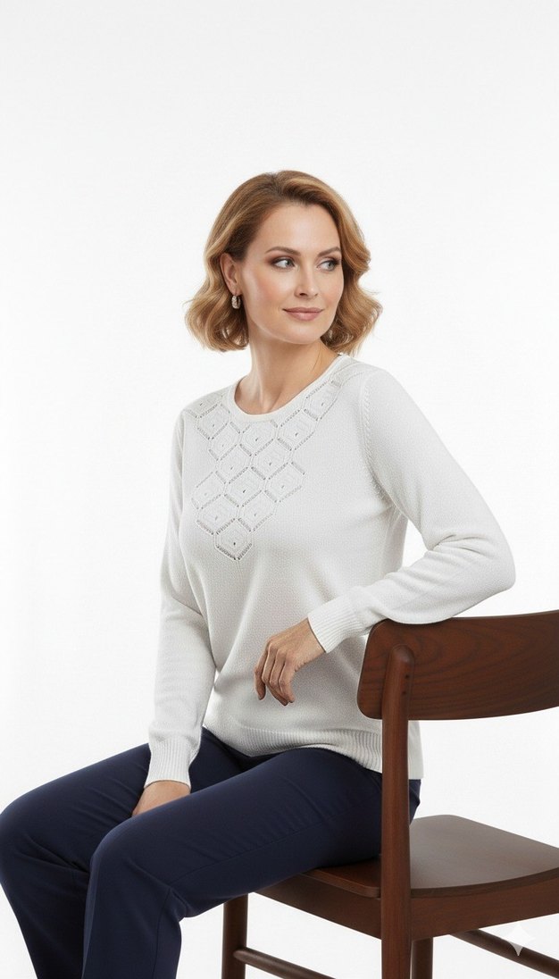 Kadın Pamuklu Triko Basic Delikli Kazak - Görsel 4