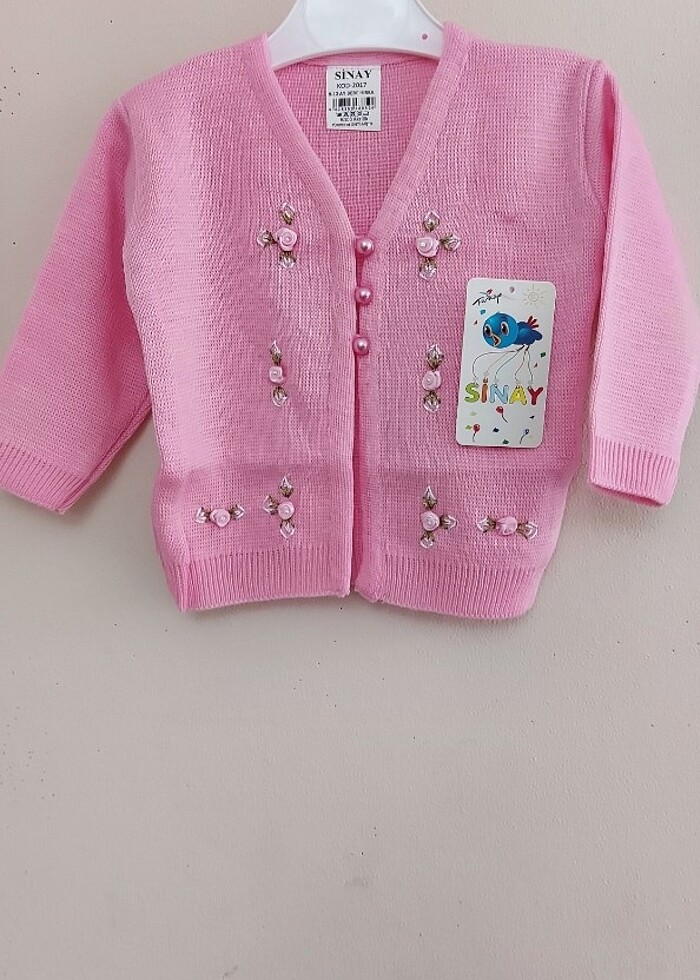 Kız Bebek Triko Akrilik işlemeli güllü Hirka - Görsel 2