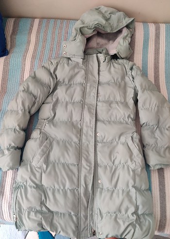 Panço Gri Kapüşonlu Uzun Kız Çocuk Kışlık Mont