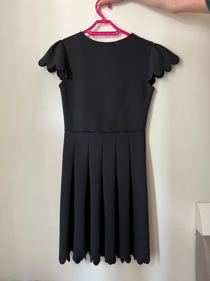 Pileli, V Yaka, Siyah Midi Elbise - Görsel 2