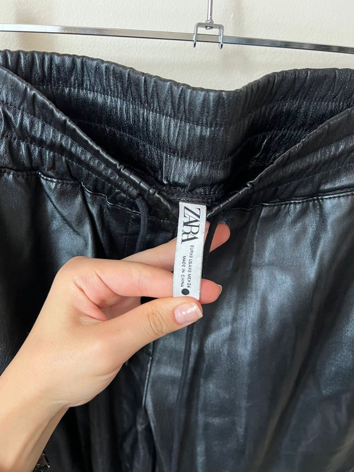 Siyah Deri kadın Kargo Pantolon - Görsel 4