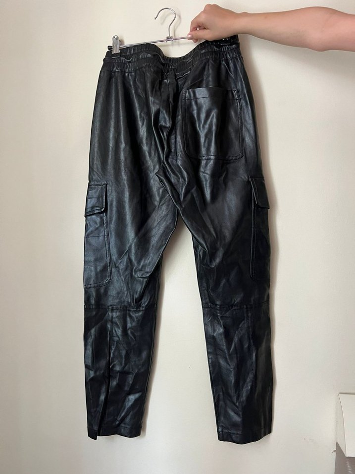 Siyah Deri kadın Kargo Pantolon - Görsel 2