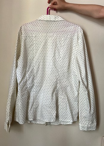 Kadın Beyaz Puantiyeli Pamuklu Gömlek - Görsel 3