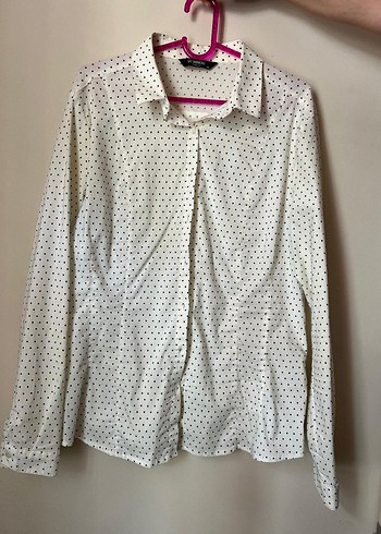 Kadın Beyaz Puantiyeli Pamuklu Gömlek - Görsel 2